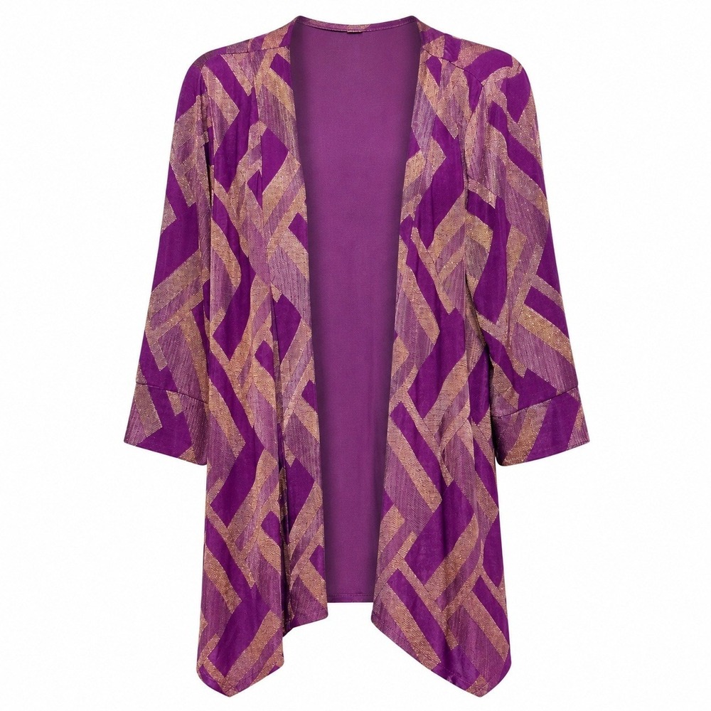 Chico's Travelers Art Deco Metallic Open Front Cardigan Women Size Medium Glam
